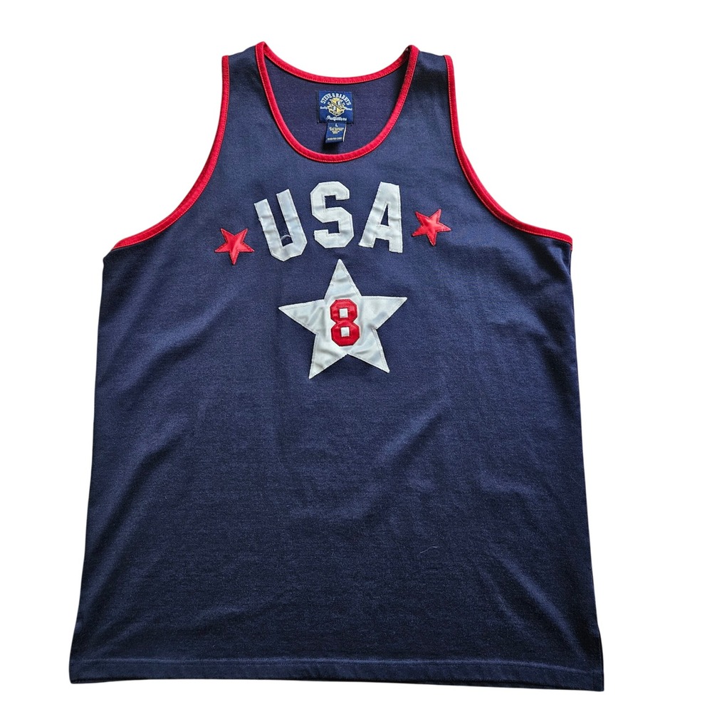 Steve & Barrys Tank Top USA JerseyLarge Blue Red White Star 8 Patriotic Vintage